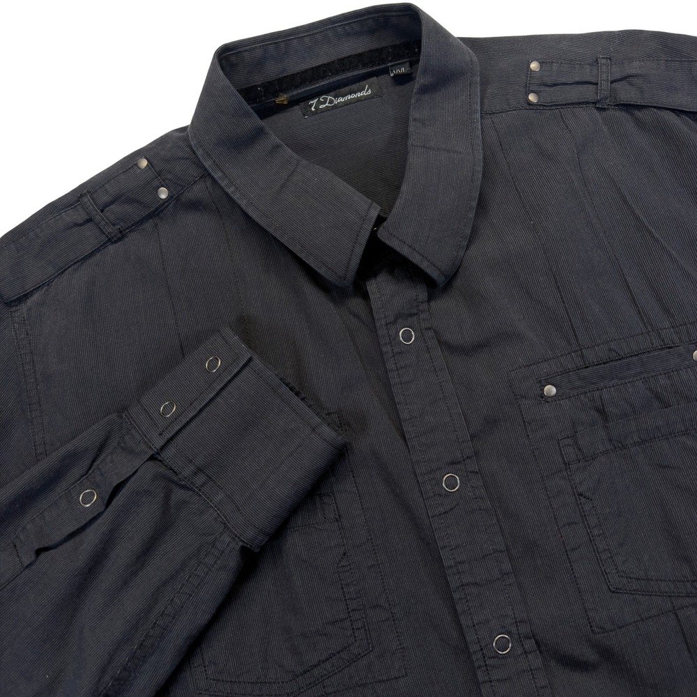 7 Diamonds Utility Shirt Mens XXL Black Snap Front Dual Pockets Long Sleeve - Picture 1 of 10